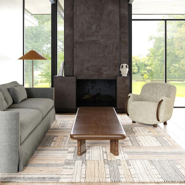 Deco Striped Tile Wool Beige 9 ft. x 12 ft. Area Rug