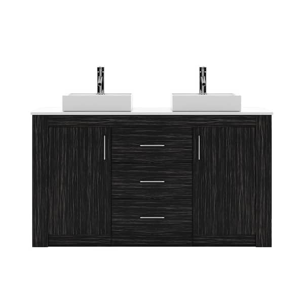 Virtu USA Tavian 60 in. W x 22 in. D x 33 in. H Double Sink Bath Vanity in Midnight Oak with Stone Top