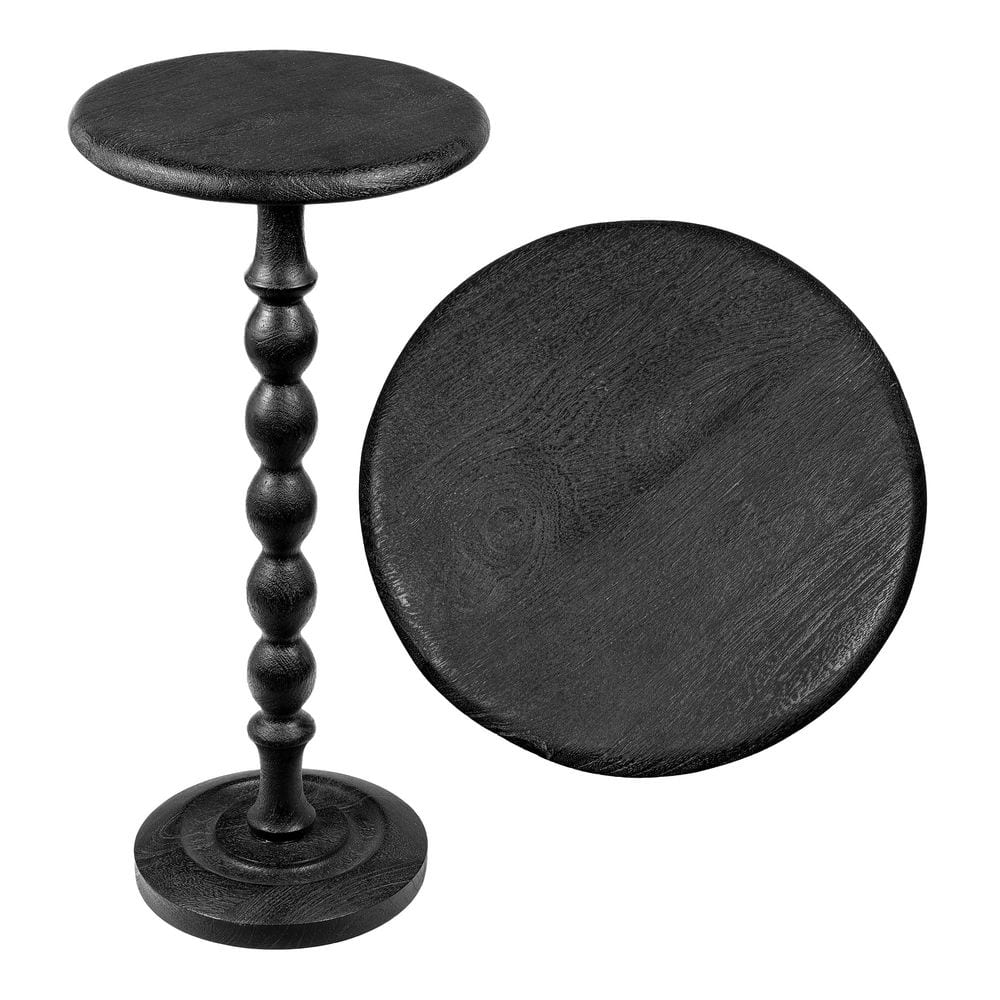 Augustus 11 in. Cottage Classic Spindle Wood Pedestal Round Drink Table and Decorative End Table, Dark Brown