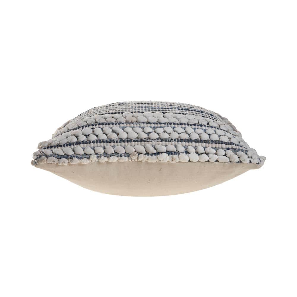 Blue and Ivory Striped Cotton Blend Square Throw Pillows, Set of 2