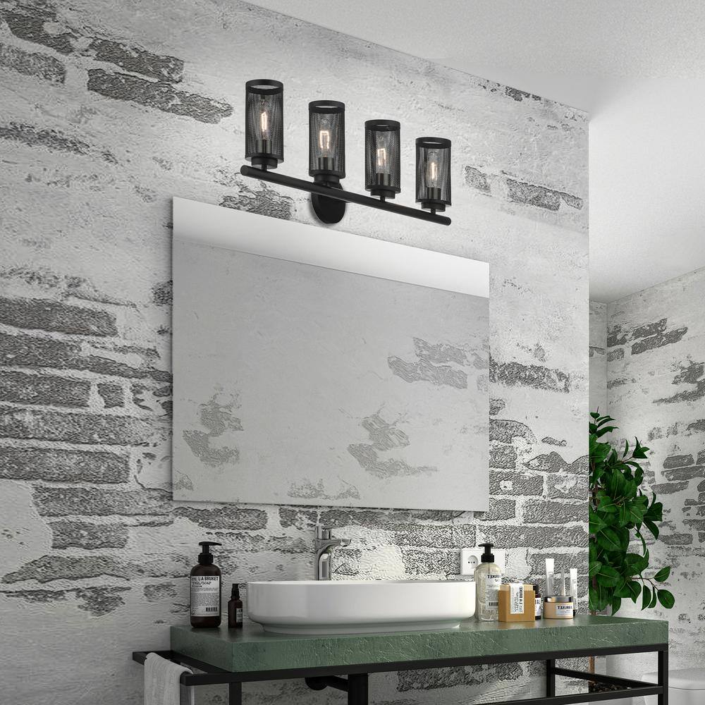 Industro Sleek 4-Light Black and Brushed Nickel Outdoor Vanity Sconce