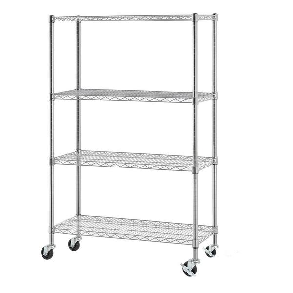 Excel 59 in. H x 36 in. W x 14 in. D-4 Tier Wire Shelving with Casters in Chrome