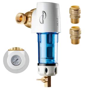 Reusable Spin Down Sediment Water Filter 50 Micron with Scraper and 360 Head with Push-Fit Plumbing Fittings