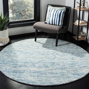 Abstract Ivory/Navy 6 ft. x 6 ft. Round Geometric Area Rug