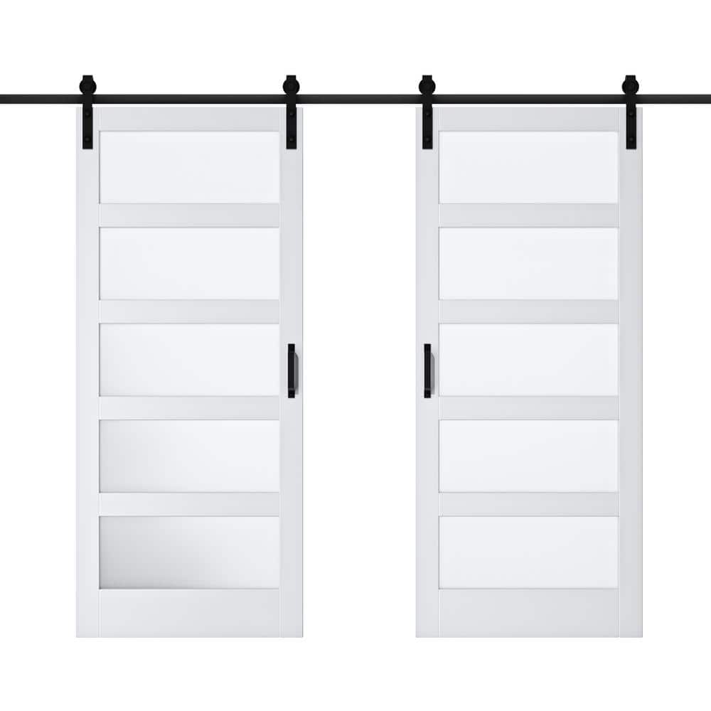 ARK DESIGN 72 in. W. x 84 in. 5 Lite Tempered Frosted Glass White ...