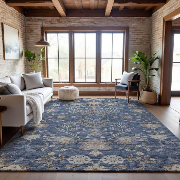 Mayfield Premium Machine Washable Abstract AMF1156 Blue 3 ft. x 4 ft. Area Rug
