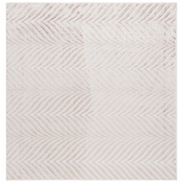 Maya 7 ft. x 7 ft. Ivory/Beige Wavy Striped Square Area Rug