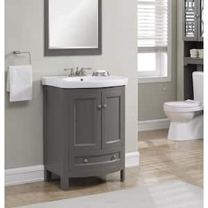24 in. W x 18 in. D x 34 in. Wood Gray Vanity with White Vitreous China Vanity Top and Basin