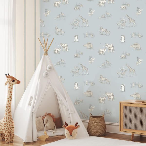 Safari Babies Blue Animal Wallpaper