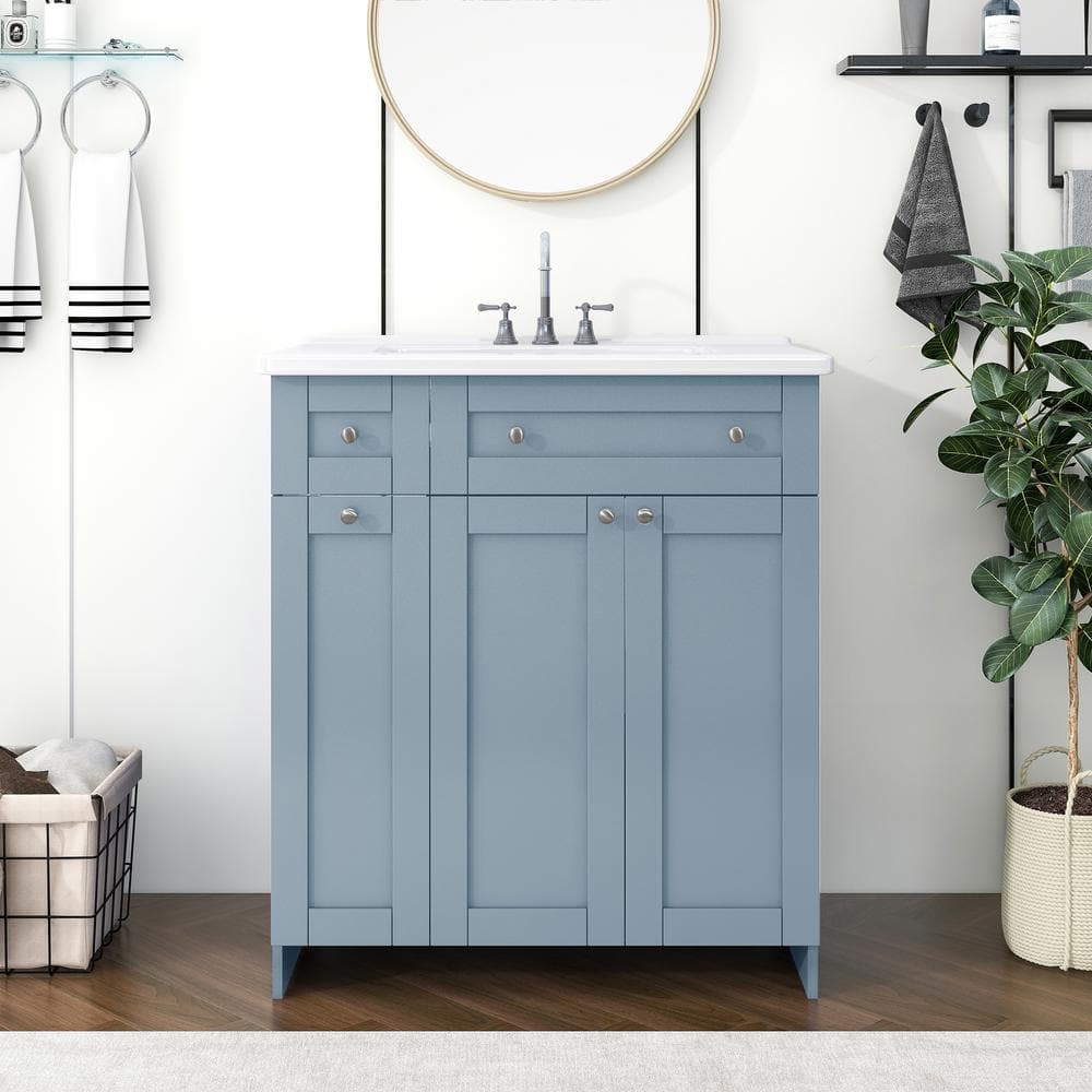 30 in. W x 18 in. D x 34 in. H Blue Bathroom Vanity Freestanding Double-tie
