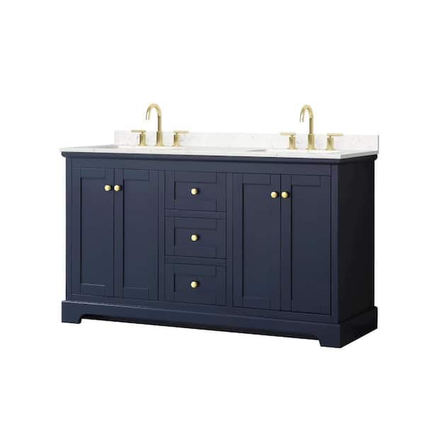 Avery 60 in. Double Freestanding Dark Blue Bath Vanity with Carrara Cultured Marble Top