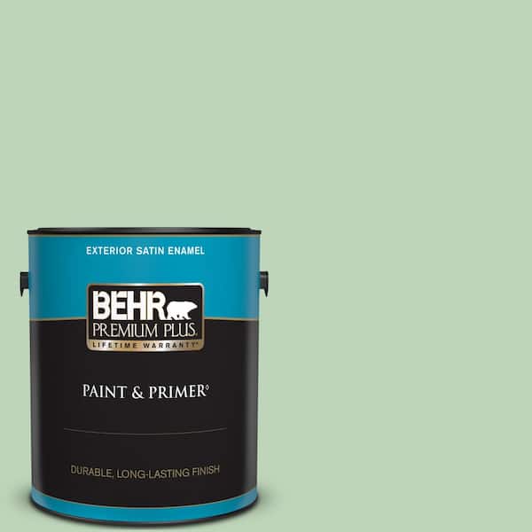 BEHR PREMIUM PLUS 1 gal. #M400-3 Bok Choy Satin Enamel Exterior Paint & Primer