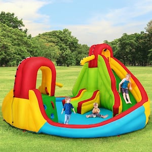 Multi-Color Kids Inflatable Water Slide Bounce Park Splash Pool with Water Cannon and 480-Watt Blower