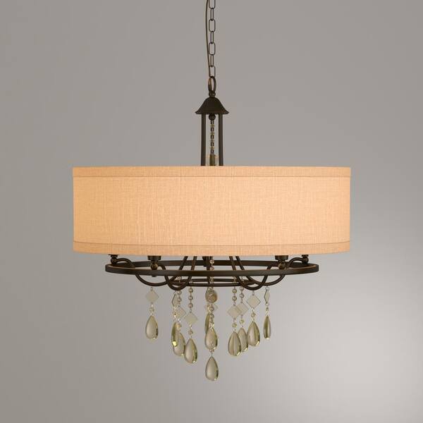 Progress Lighting Flourish Collection 20 25 In 4 Light Cognac Bronze Chandelier With Linen Shade P5169 72di The Home Depot