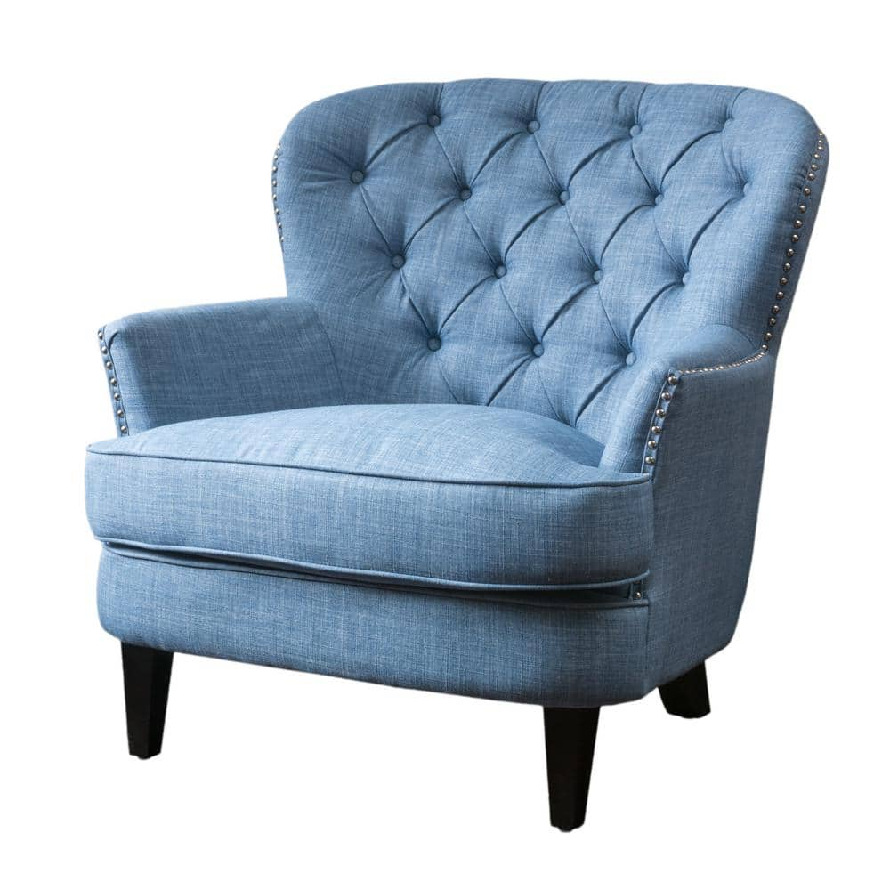 Noble House Tafton Light Blue Fabric Tufted Club Chair 7325 The Home Depot