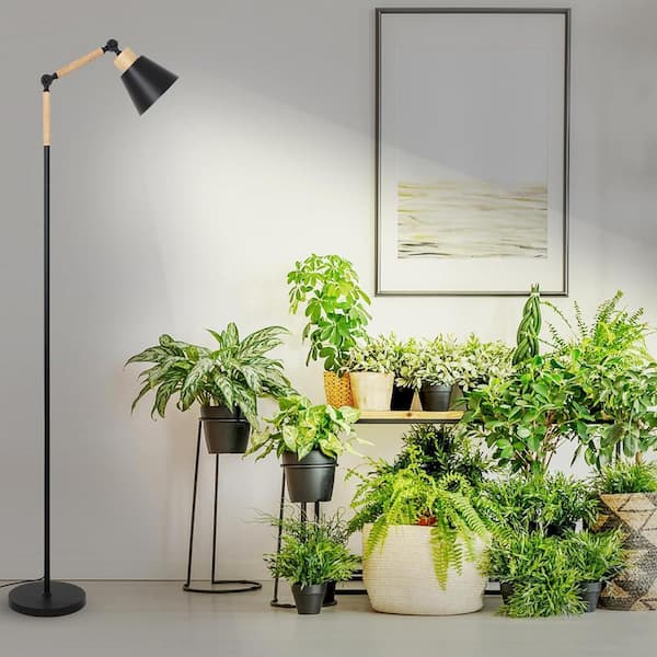 bessten Elaine 75 in. Black Modern 1-Light Swing Arm Floor Lamp for Large Plant Seedling with COB Plant Light Bulb