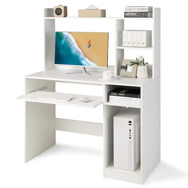 Gymax 43.5 in. Rectangle White Wodd 1-drawer Computer Desk with