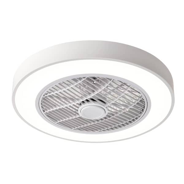Minimalistic 20 in. Indoor White Low Profile Ceiling Fan with Integrated Light with Remote Control and Reversible Blades