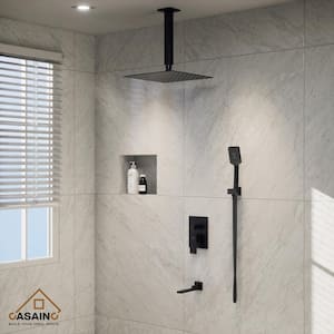 3-Spray Pattern 10 in Ceiling Mount Shower Head, Tub Spout and Functional Handheld, Matte Black (Valve Included)