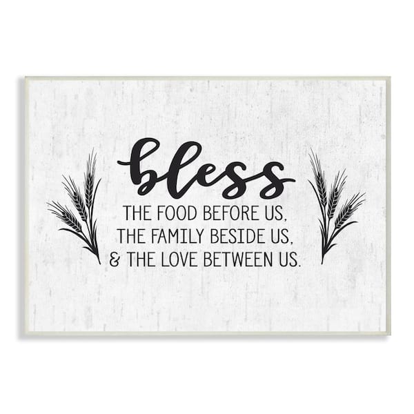 Stupell Industries 10 in. x 15 in. "Bless The Food and Family with Wheat Subtle Birch" by Artist Lettered and Lined Wood Wall Art