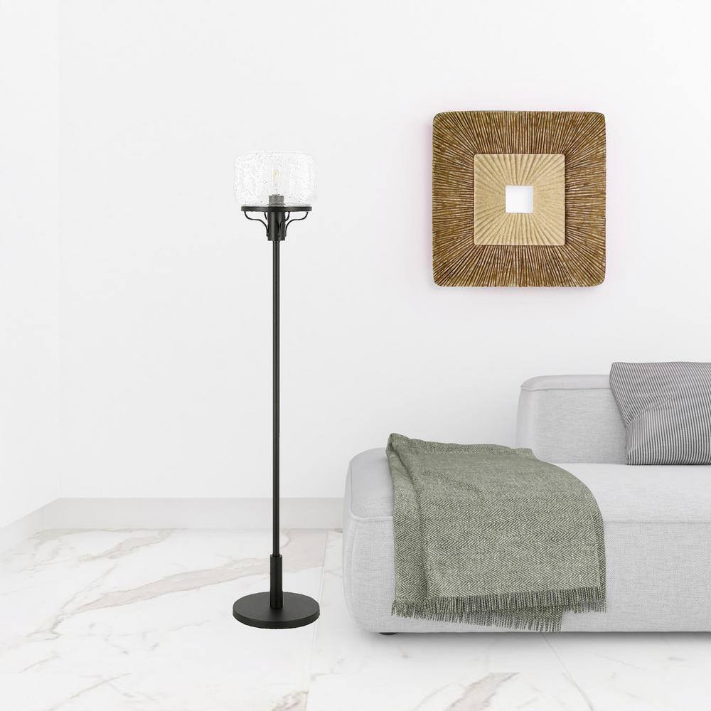 62" Black Metal Floor Lamp with Clear Seeded Glass Shade