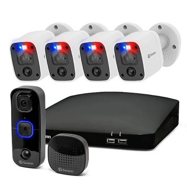 Haringen Suri Kolonisten Swann New Home Security Kit Enforcer 4-Channel, 4-Bullet 4K UHD 1TB DVR  Camera System with Video Doorbell and Chime SODVK-456804RQB - The Home Depot