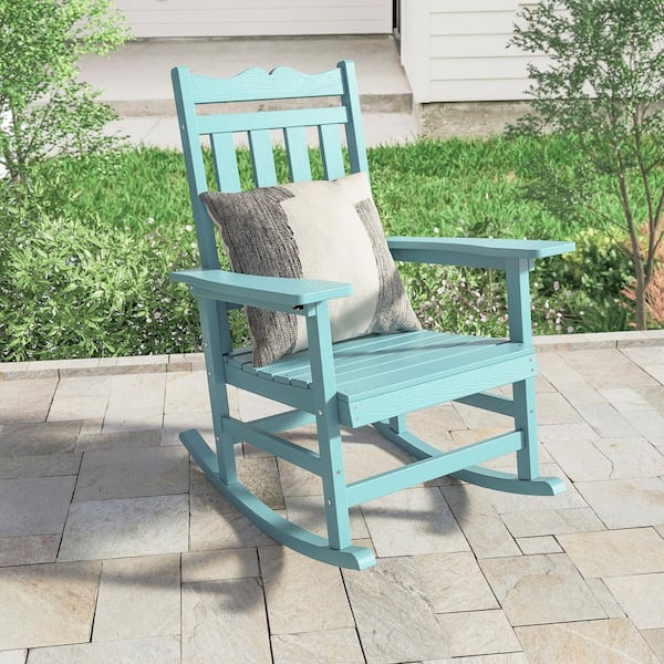 Patio Adirondack Chair Plastic 350 lbs. for Deck and Balcony Multi-Use Like Real Wood Outdoor Rocking Chair in Lake Blue