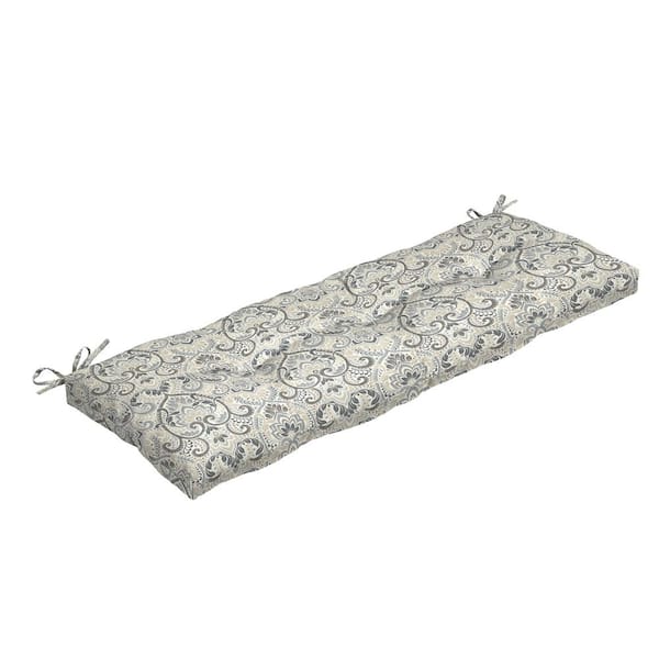 ARDEN Rectangle Outdoor Plush Modern Tufted Bench Cushion, Neutral Aurora Damask