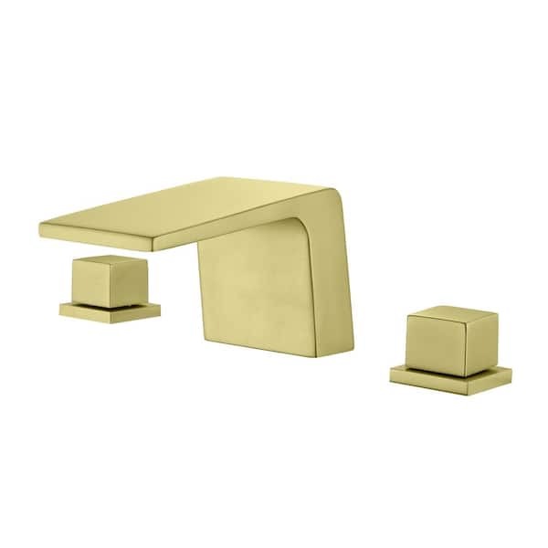 cadeninc 8 in. Widespread Double Handle Deck Mounted Bathroom Faucet in Brushed Gold