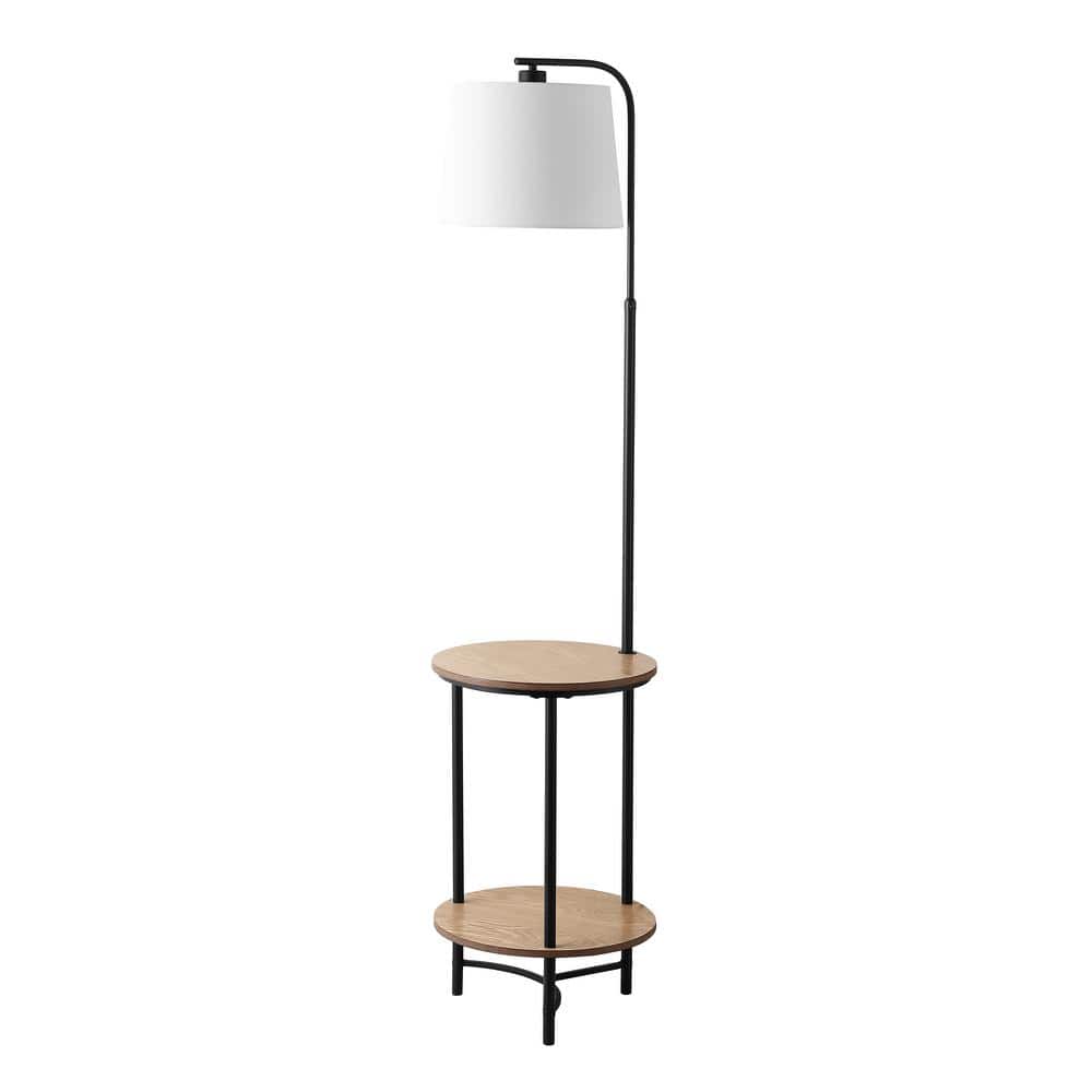 Henley Black Adjustable Floor Lamp with Shelves and White Shade