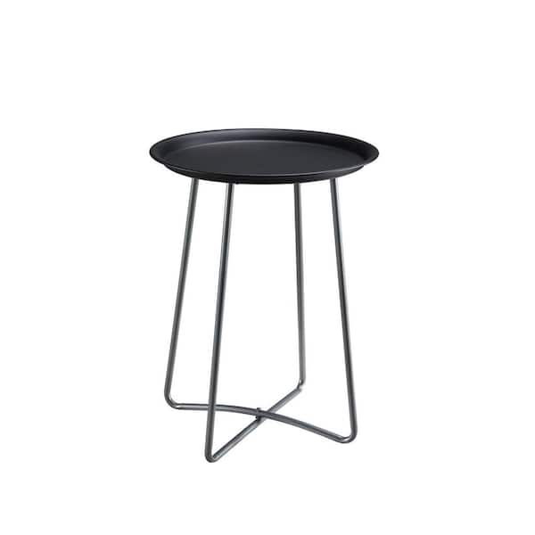 Unbranded Flare Leg 16 in. W x 20.75 in. H Round Black and Silver Metal End Table