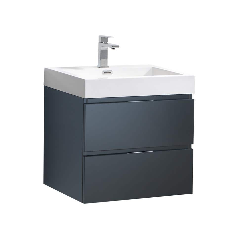 Valencia 24" Glossy Gray Wall Mount Vanity with Acrylic Sink