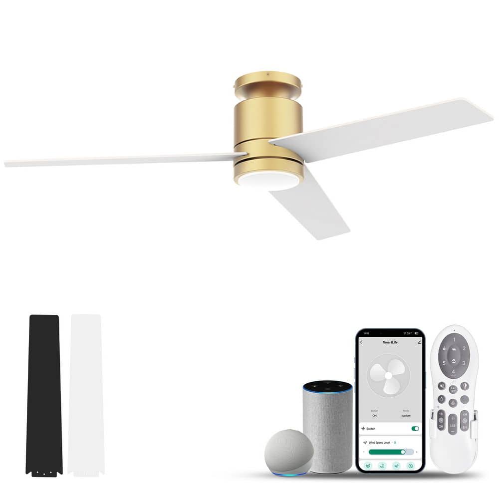 52 in. Smart Outdoor Indoor Flush Mount Ceiling Fans with Lights Remote, Voice Control via WIFI Alexa App, Dimmable price history on PriceWatchPro