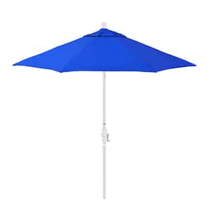 9 ft. White Aluminum Market Collar Tilt Patio Umbrella with Fiberglass Ribs Crank and in Pacific Blue Pacifica Premium