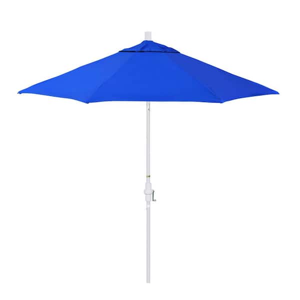 California Umbrella 9 ft. White Aluminum Market Collar Tilt Patio Umbrella with Fiberglass Ribs Crank and in Pacific Blue Pacifica Premium