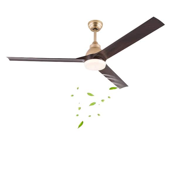 OUKANING 42 in. Gold and Dark Brown Modern Indoor Ceiling Fan with 3-Color Integrated LED and Reversible Motor, Remote Included