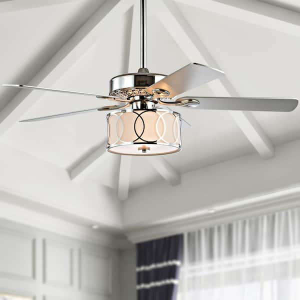 JONATHAN Y Circe 52 in. Chrome 3-Light Drum Shade LED Ceiling Fan