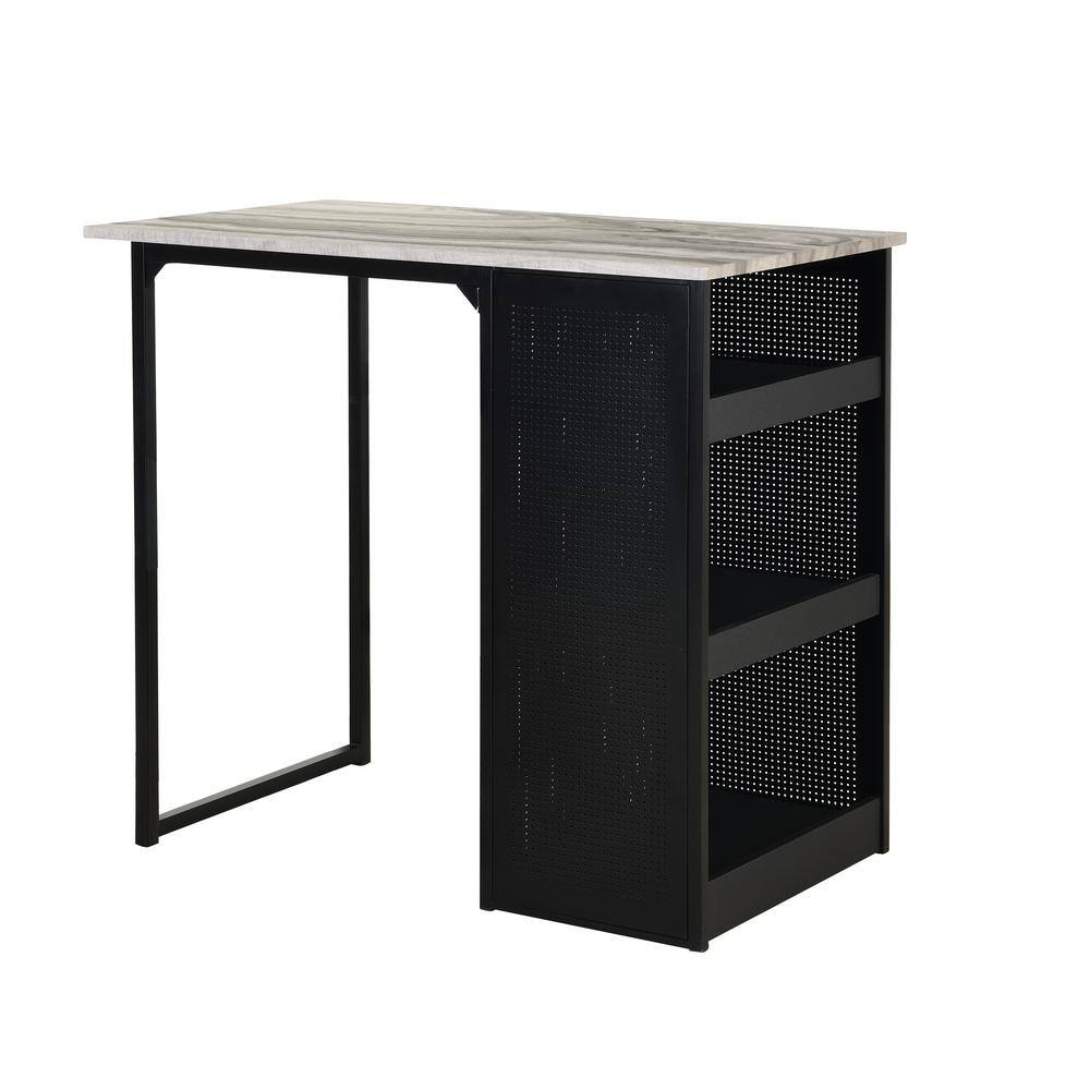 5-Piece Counter Height Faux Marble Dining Set with Black Iron Frame