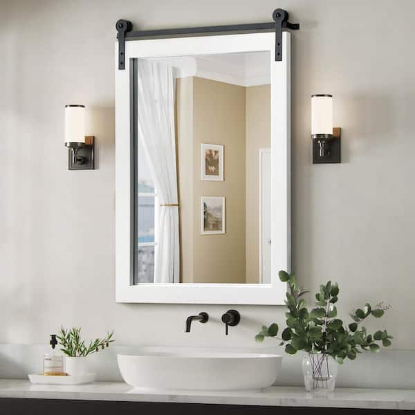 22 in. W x 30 in. H White Rectangle Wood Framed Accent Wall Mirror