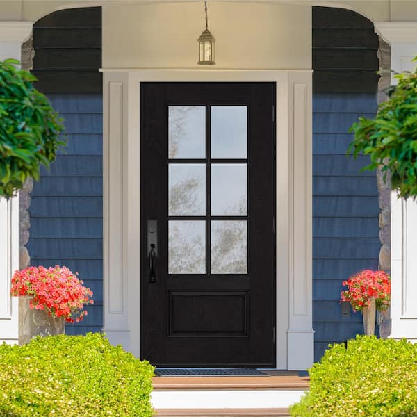 Regency 36 in. x 80 in. 3/4-6 Lite Clear Glass LHOS Onyx Stain Mahogany Fiberglass Prehung Front Door