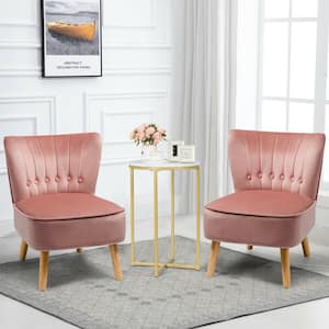 Accent Chair Armless Leisure Chair Single Sofa with Wood Legs Pink (2-Pieces)