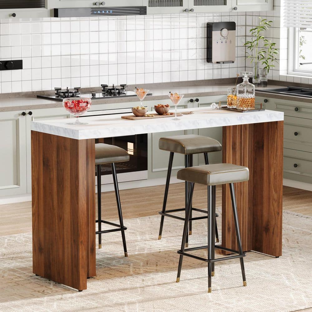 Serena Modern Brown Faux Leather Upholstered Dining Chairs with Metal Legs, (Set of 4)