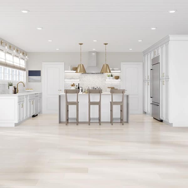 Hampton 36 in. W x 24 in. D x 18 in. H Assembled Deep Wall Bridge Kitchen Cabinet in Satin White without Shelf