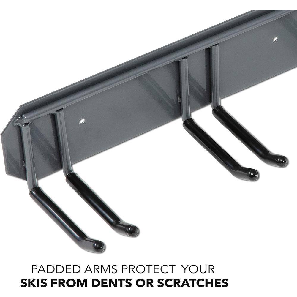 Heavy Duty Powder-Coated Wall-Mounted Ski Rack for 4 Pairs