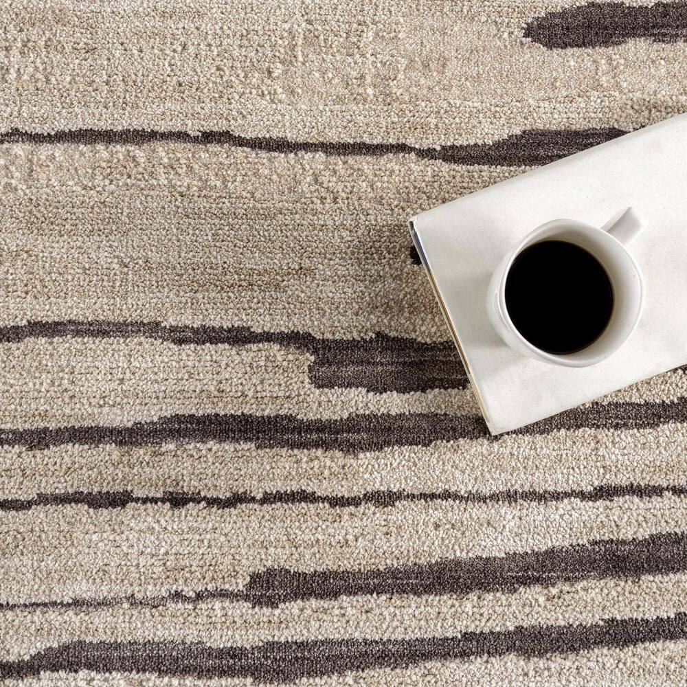 Beige and Brown Synthetic Stripe Rectangular Area Rug, 2' x 3'