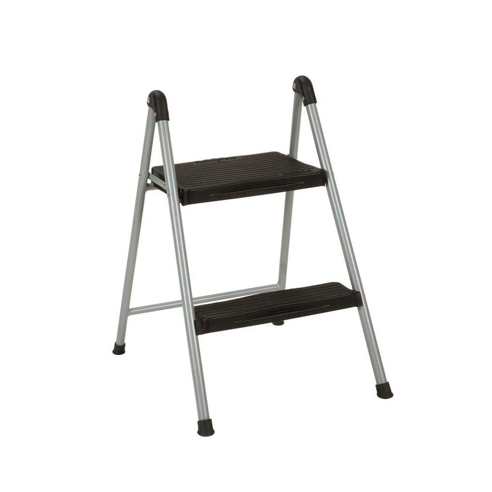 Foldable Black and Platinum 2-Step Steel Stool