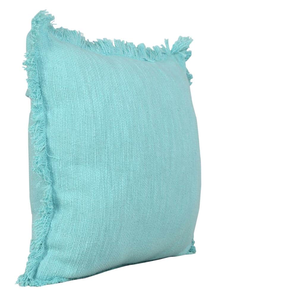 Aqua Blue Cotton Fringed 20" Square Throw Pillow