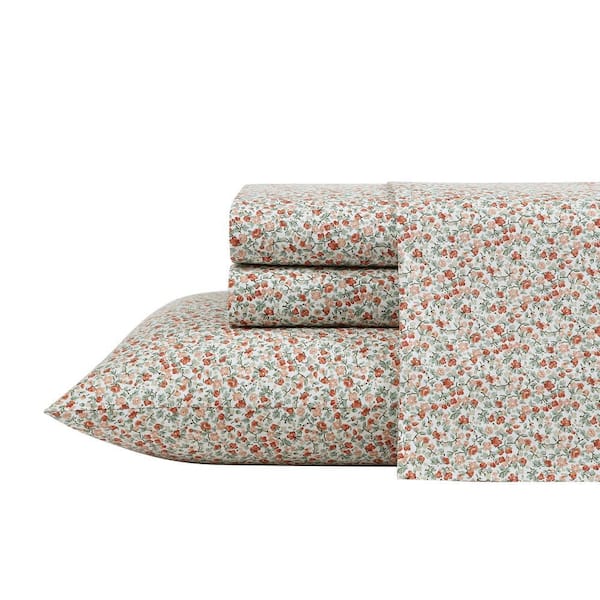Laura Ashley Emogene 4-Piece Orange Cotton Queen Sheet Set