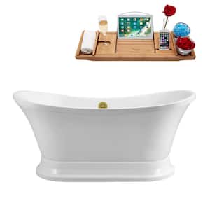 68 in. Acrylic Flatbottom Non-Whirlpool Bathtub in Glossy White with Brushed Gold Drain and Overflow Cover