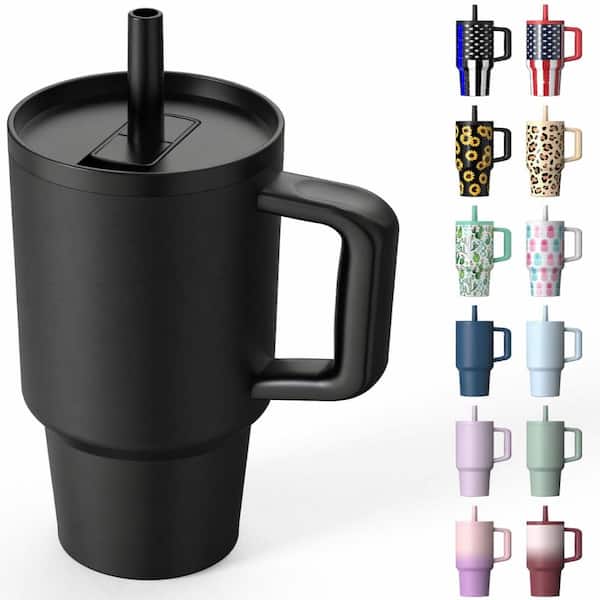 40 oz Midnight Black Stainless Steel Insulated Tumbler with Handle, Silicone Straw Lid, Dishwasher Safe